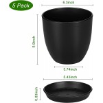 6.3 Inch Indoor Flower Pots, Greaner 5 Pack Plastic Planters with Drainage Holes and Tray Round Black Plant Window Box for House Office Gardening DIY Decoration