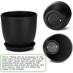 6.3 Inch Indoor Flower Pots, Greaner 5 Pack Plastic Planters with Drainage Holes and Tray Round Black Plant Window Box for House Office Gardening DIY Decoration