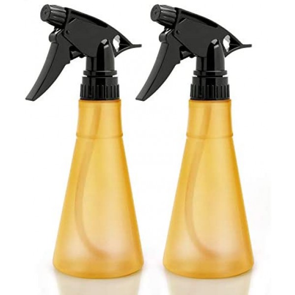 2 Pack Empty Adjustable Mister, Suream 10.6oz/300ml Yellow Mist Stream Mode Bottles with Trigger for Hair, Refillable Plastic Water Sprayer for Haircutting, Planting, Gardening, Ironing and Cleaning