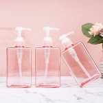 3 Pack Empty Hand Pump Containers, Suream 9.9oz/280ml Clear Pink Refillable Plastic Square Shower Bottles for Essential Oil Lotion Shampoo, Great Soap Dispensers for Bathroom, Kitchen Sink and Travel