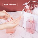 3 Pack Empty Hand Pump Containers, Suream 9.9oz/280ml Clear Pink Refillable Plastic Square Shower Bottles for Essential Oil Lotion Shampoo, Great Soap Dispensers for Bathroom, Kitchen Sink and Travel