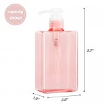 3 Pack Empty Hand Pump Containers, Suream 9.9oz/280ml Clear Pink Refillable Plastic Square Shower Bottles for Essential Oil Lotion Shampoo, Great Soap Dispensers for Bathroom, Kitchen Sink and Travel