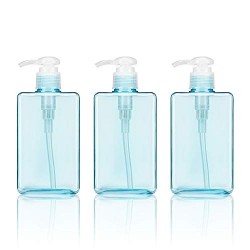 Blue Plastic Pump Bottles, Suream 3 Packs 9.9oz/280ml Refillable Square Hand Pump Containers for Essential Oil Soap Lotion Shampoo, Great Soap Dispensers for Bathroom, Kitchen Sink and Travel Use