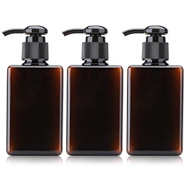 Brown Liquid Soap Dispensers, Suream 3 Packs 5.1oz/150ml Plastic Refillable Square Hand Pump Containers Filling with Essential Oil Soap Lotion Shampoo for Bathroom, Kitchen Sink and Travel Use