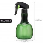 Empty Mist Spray Bottle, Suream 13.5oz/400ml Clear Green Round Misting Bottle for Curly Hair, Refillable Plastic Sprayer for Hair Styling, Plant Watering, Ironing and Cleaning Solutions