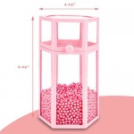 Glass Cosmetic Brush Holder with Pearls, Suream 8.46” Pink Hexagon Transparent Beauty Makeup Pencil Organizer with Lid, Eyeliner Display Storage for Desktop, Dresser and Bedroom Vanity Decoration