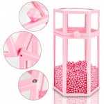 Glass Cosmetic Brush Holder with Pearls, Suream 8.46” Pink Hexagon Transparent Beauty Makeup Pencil Organizer with Lid, Eyeliner Display Storage for Desktop, Dresser and Bedroom Vanity Decoration
