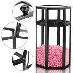 Glass Cosmetic Holder for Makeup Brush, Suream 8.46” Black Hexagon Transparent Beauty Holder with Lid, Eyeliner Display Storage with Pink Pearls for Desktop, Dresser and Bedroom Vanity Decoration