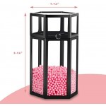 Glass Cosmetic Holder for Makeup Brush, Suream 8.46” Black Hexagon Transparent Beauty Holder with Lid, Eyeliner Display Storage with Pink Pearls for Desktop, Dresser and Bedroom Vanity Decoration