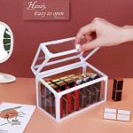 Glass Lipstick Holder with Lid, Suream 18 Slots White Clear Beauty Makeup Organizer for Lipsticks Nail Polish, Transparent Dustproof Cosmetic Box Display Case for Dresser, Countertop, Bathroom Vanity