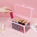 Glass Lipstick Makeup Organizer, Suream 18 Slots Pink Clear Beauty Cosmetic Storage with Lid, Transparent Dustproof Display Case Holder for Display Decoration, Dresser, Countertop, Bathroom Vanity