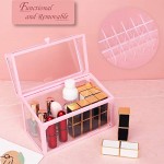 Glass Lipstick Makeup Organizer, Suream 18 Slots Pink Clear Beauty Cosmetic Storage with Lid, Transparent Dustproof Display Case Holder for Display Decoration, Dresser, Countertop, Bathroom Vanity
