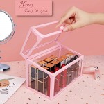 Glass Lipstick Makeup Organizer, Suream 18 Slots Pink Clear Beauty Cosmetic Storage with Lid, Transparent Dustproof Display Case Holder for Display Decoration, Dresser, Countertop, Bathroom Vanity