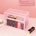 Glass Lipstick Makeup Organizer, Suream 18 Slots Pink Clear Beauty Cosmetic Storage with Lid, Transparent Dustproof Display Case Holder for Display Decoration, Dresser, Countertop, Bathroom Vanity