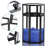 Glass Makeup Brush Holder for Vanity, Suream 8.46” Black Hexagon Transparent Beauty Holder with Lid, Eyeliner Display Storage with Blue Pearls for Desktop, Dresser and Bedroom Countertop Decoration