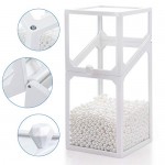 Glass Makeup Brush Holder with Lid, Suream 8.3” White Clear Dust Proof Transparent Cosmetic Eyeliner Organizer with Free White Pearls for Desktop, Dresser Decoration, Bathroom vanity and Countertop