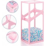 Glass Makeup Brush Holder with Pearls, Suream 8.3in Pink Clear Square Dustproof Transparent Cosmetic Display Organizer with Colorful Beads for Drawer, Dresser, Countertop, Bedroom and Bathroom vanity