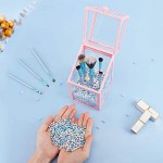 Glass Makeup Brush Holder with Pearls, Suream 8.3in Pink Clear Square Dustproof Transparent Cosmetic Display Organizer with Colorful Beads for Drawer, Dresser, Countertop, Bedroom and Bathroom vanity