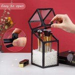 Glass Makeup Brush Houlder, Suream 8.3” Black Square Dustproof Cosmetic Brush Eyeliner Holder with Free White Pearls for Dresser and Countertop Vanity