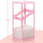 Glass Makeup Brush Organizer with Lid, Suream 8.3” Pink Clear Square Dustproof Transparent Cosmetic Pen Display Holder with White Pearls for Desktop, Dresser, Countertop, Bedroom and Bathroom vanity