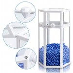 Glass Makeup Brush Storage for Vanity, Suream 8.46” White Hexagon Transparent Beauty Holder with Lid, Eyeliner Display Organizer with Blue Pearls for Desktop, Dresser and Bedroom Countertop Decoration