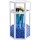 Glass Makeup Brush Storage for Vanity, Suream 8.46” White Hexagon Transparent Beauty Holder with Lid, Eyeliner Display Organizer with Blue Pearls for Desktop, Dresser and Bedroom Countertop Decoration
