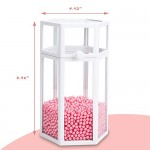 Glass Makeup Brush Storage for Vanity, Suream 8.46” White Hexagon Transparent Dustproof Beauty Holder with Lid, Eyeliner Display Organizer with Pink Pearls for Desktop, Dresser and Bedroom Countertop