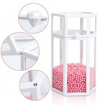 Glass Makeup Brush Storage for Vanity, Suream 8.46” White Hexagon Transparent Dustproof Beauty Holder with Lid, Eyeliner Display Organizer with Pink Pearls for Desktop, Dresser and Bedroom Countertop