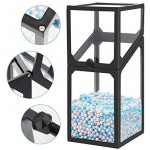 Glass Makeup Brush Storage with Lid, Suream 8.3” Black Clear Beauty Dustproof Transparent Cosmetic Pen Square Organizer with Colorful Pearls for Desktop, Dresser, Bathroom vanity and Countertop