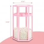 Glass Makeup Brush Storage with Lid, Suream 8.46” Pink Clear Hexagon Dustproof Transparent Cosmetic Pen Organizer Display Holder with White Pearls for Desktop, Dresser, Countertop and Bedroom Vanity