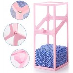 Glass Transparent Holder for Makeup Brush, Suream 8.3” Pink Clear Square Cosmetic Beauty Storage with Lid, Eyeliner Display Organizer with Blue Pearls for Desktop, Dresser, Bedroom and Bathroom Vanity