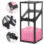 Glass Transparent Makeup Brush Storage, Suream 8.3” Black Square Cosmetic Beauty Makeup Storage with Lid, Eyeliner Display Organizer with Pink Pearls for Desktop, Dresser, Bedroom and Bathroom Vanity