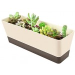 Greaner Planter Windowsill Box, 1 Pack 12x3.8 Inch Herb Rectangle Planter with Tray, Modern Indoor Succulent Cactus Plastic Plant Pot for Windowsill, Garden Balcony, Home Office Outdoor Decoration