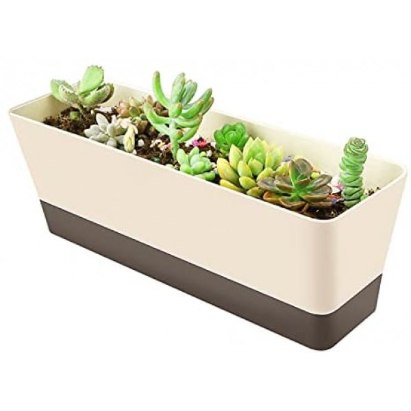 Greaner Planter Windowsill Box, 1 Pack 12x3.8 Inch Herb Rectangle Planter with Tray, Modern Indoor Succulent Cactus Plastic Plant Pot for Windowsill, Garden Balcony, Home Office Outdoor Decoration