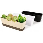 Greaner Window Boxes, 3 Pack 12x3.8 Inch Mixed Color Rectangle Herb Planters with Tray, Indoor Succulent Cactus Plastic Saucer Pot for Windowsill, Balcony, Office, Outdoor Garden (Black, White, Beige)