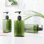 Green Plastic Pump Bottles, Suream 3 Packs 9.9oz/280ml Refillable Square Hand Pump Containers for Essential Oil Soap Lotion Shampoo, Great Soap Dispensers for Bathroom, Kitchen Sink and Travel Use