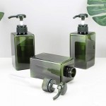Green Pump Containers for Shampoo, Suream 3 Packs 15.8oz/450ml Plastic Refillable Square Soap Dispensers for Essential Oil Soap Lotion, Great Bottles for Bathroom and Kitchen Counter Use