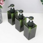 Green Pump Containers for Shampoo, Suream 3 Packs 15.8oz/450ml Plastic Refillable Square Soap Dispensers for Essential Oil Soap Lotion, Great Bottles for Bathroom and Kitchen Counter Use