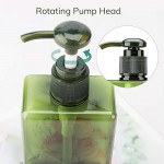 Green Pump Dispenser for Bathroom, Suream 3 Packs 5.1oz/150ml, 9.9oz/280ml, 15.8oz/450ml, Plastic Refillable Square Hand Pump Containers Filling with Soap Lotion Shampoo for Bathroom and Kitchen Use