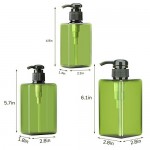 Green Pump Dispenser for Bathroom, Suream 3 Packs 5.1oz/150ml, 9.9oz/280ml, 15.8oz/450ml, Plastic Refillable Square Hand Pump Containers Filling with Soap Lotion Shampoo for Bathroom and Kitchen Use