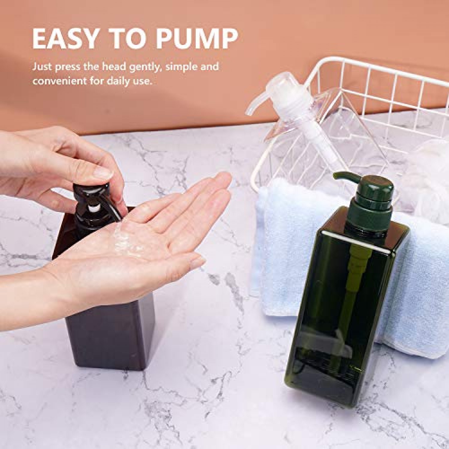 Hand Pump Containers for Shampoo, Suream 3 Pack 22oz/650ml Clear Brown  Green Plastic Empty Refillable