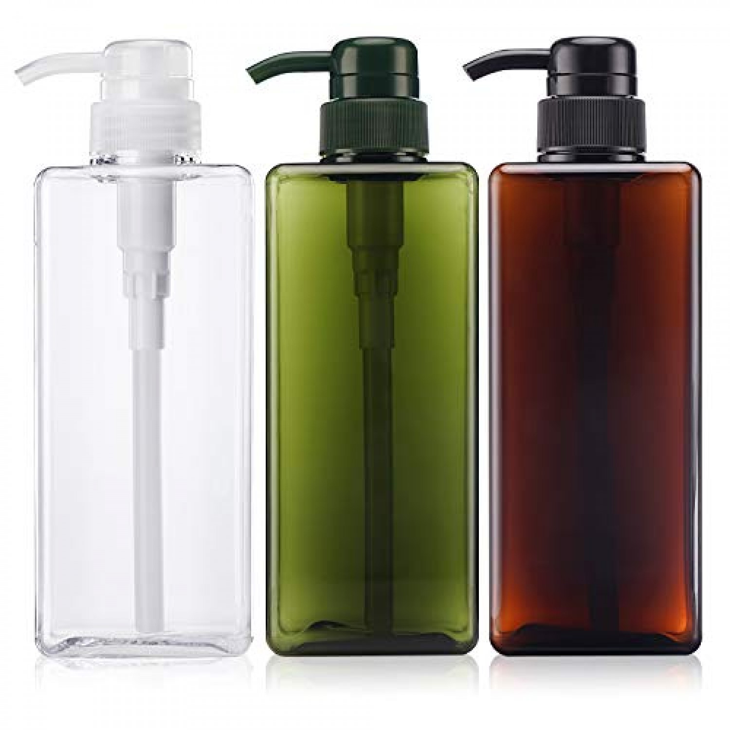 Hand Pump Containers for Shampoo, Suream 3 Pack 22oz/650ml Clear Brown  Green Plastic Empty Refillable