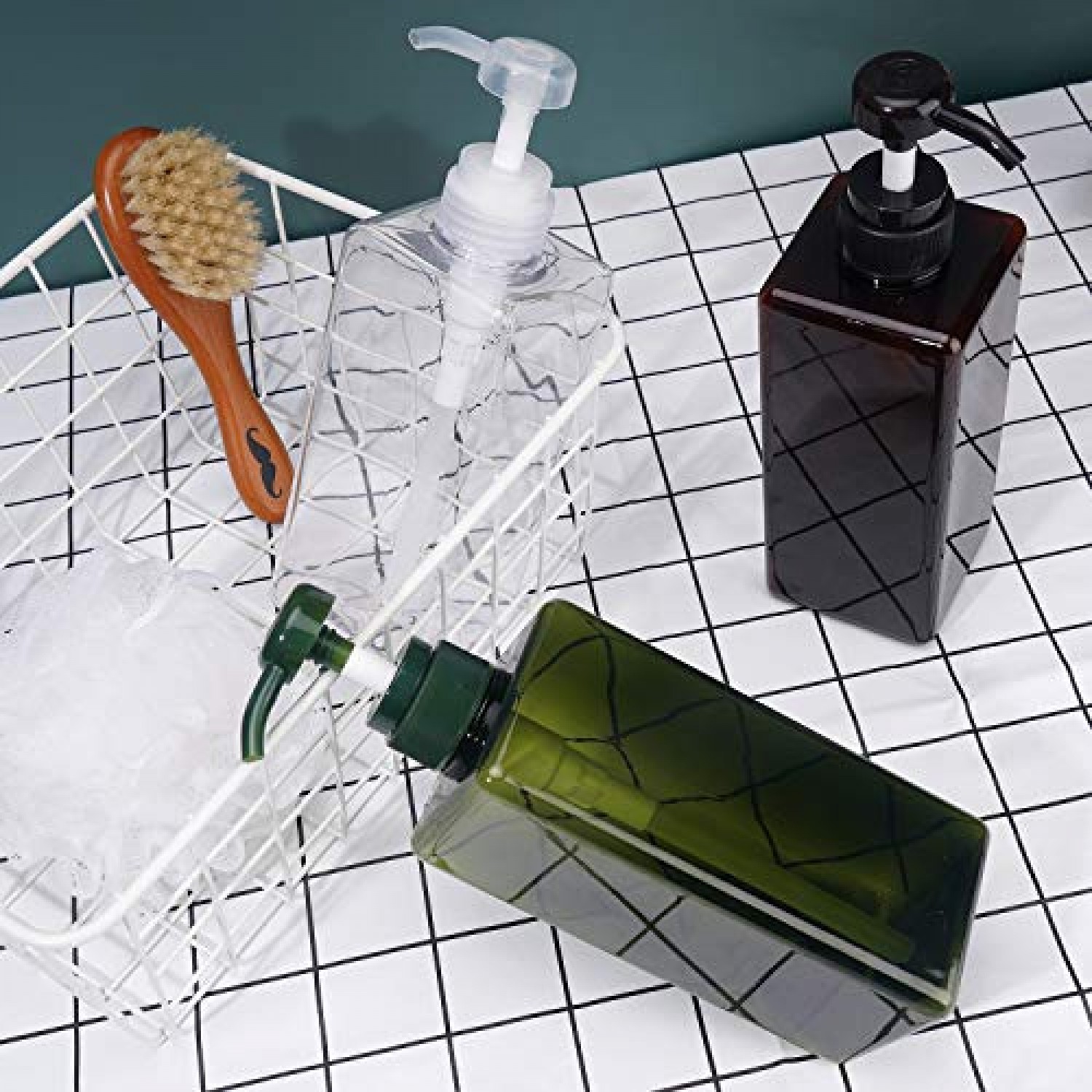 Hand Pump Containers for Shampoo, Suream 3 Pack 22oz/650ml Clear Brown  Green Plastic Empty Refillable