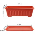 Long Planters for Outdoor Plants, Greaner 3 Pack 16.9x7.48 Inch Flower Windowsill Plastic Countryside Vegetable Box Pot with Tray for Plant Growing DIY in Garden, Balcony, Houses - Red