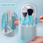 Makeup Brush Holder with lid, Suream 8.9” Plastic Blue Dustproof Cosmetic Eyeliner Eyeshadow Brush Container Storage with Free Pearls for Desktop, Dresser Table, Bedroom and Bathroom Vanity