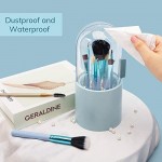 Makeup Brush Holder with lid, Suream 8.9” Plastic Blue Dustproof Cosmetic Eyeliner Eyeshadow Brush Container Storage with Free Pearls for Desktop, Dresser Table, Bedroom and Bathroom Vanity
