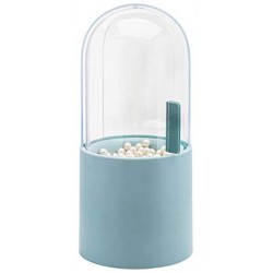 Makeup Brush Holder with lid, Suream 8.9” Plastic Blue Dustproof Cosmetic Eyeliner Eyeshadow Brush Container Storage with Free Pearls for Desktop, Dresser Table, Bedroom and Bathroom Vanity