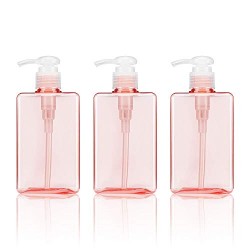 Pink Liquid Soap Dispensers, Suream 3 Packs 5.1oz/150ml Plastic Refillable Square Hand Pump Containers Filling with Essential Oil Soap Lotion Shampoo for Bathroom, Kitchen Sink and Travel Use