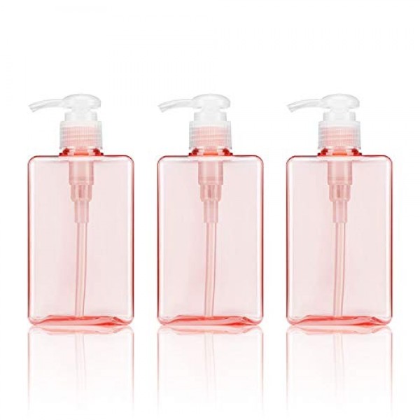 Pink Liquid Soap Dispensers, Suream 3 Packs 5.1oz/150ml Plastic Refillable Square Hand Pump Containers Filling with Essential Oil Soap Lotion Shampoo for Bathroom, Kitchen Sink and Travel Use