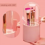 Pink Plastic Makeup Brush Holder, Suream 8.9” Cosmetic Eyeshadow Brush Container Storage with Free Pearls for Girls, Dustproof Brush Organizer for Desktop, Dresser Table, Bedroom and Bathroom Vanity